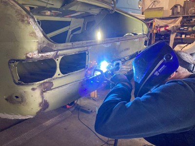 Old Morris Marina car is being welded