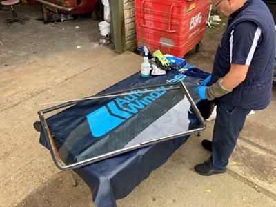 Prepping the rear screen of a Morris Marina
